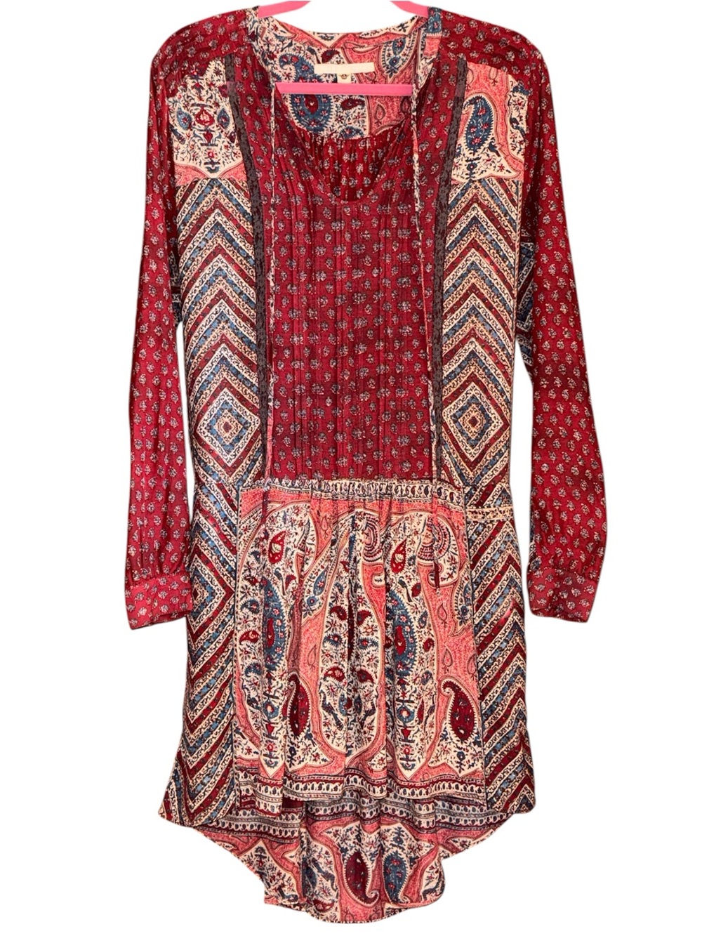 Burning Torch x Anthropologie Paisley & Chevron Long-Sleeve Tunic Dress Sz S